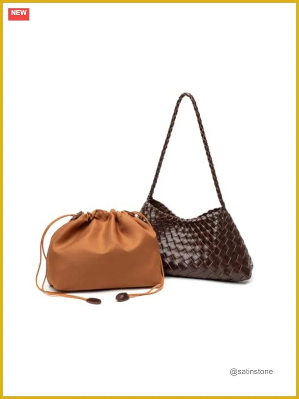 Woven Hobo Shoulder Bag with Drawstring – Faux Leather Handbag